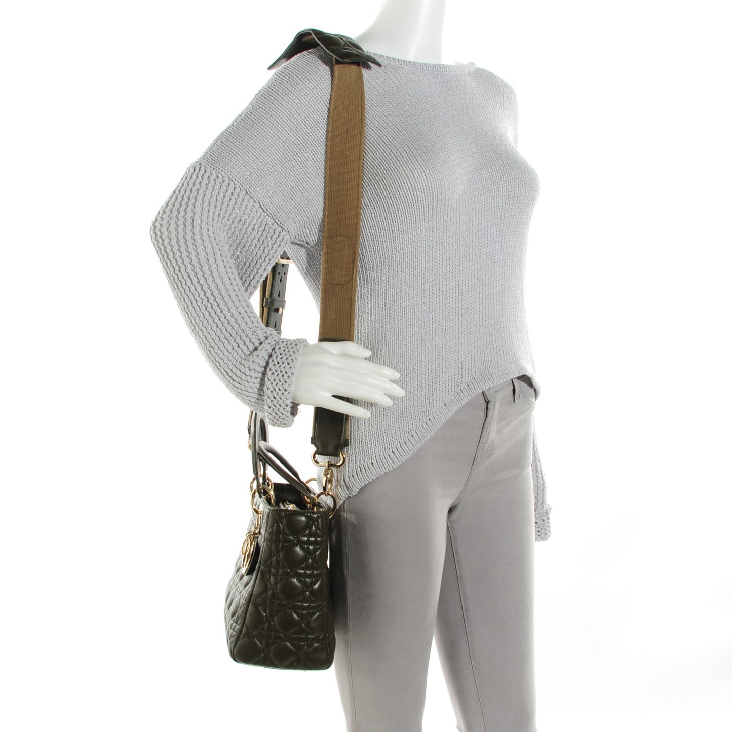 Lambskin Cannage Medium Lady Dior Olive Green