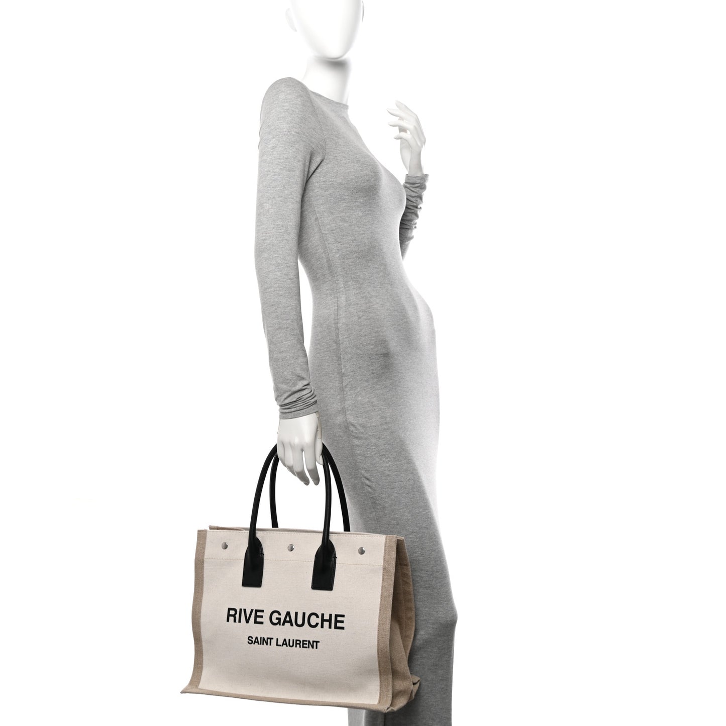 Linen Calfskin Small Rive Gauche Tote Greggio Natural