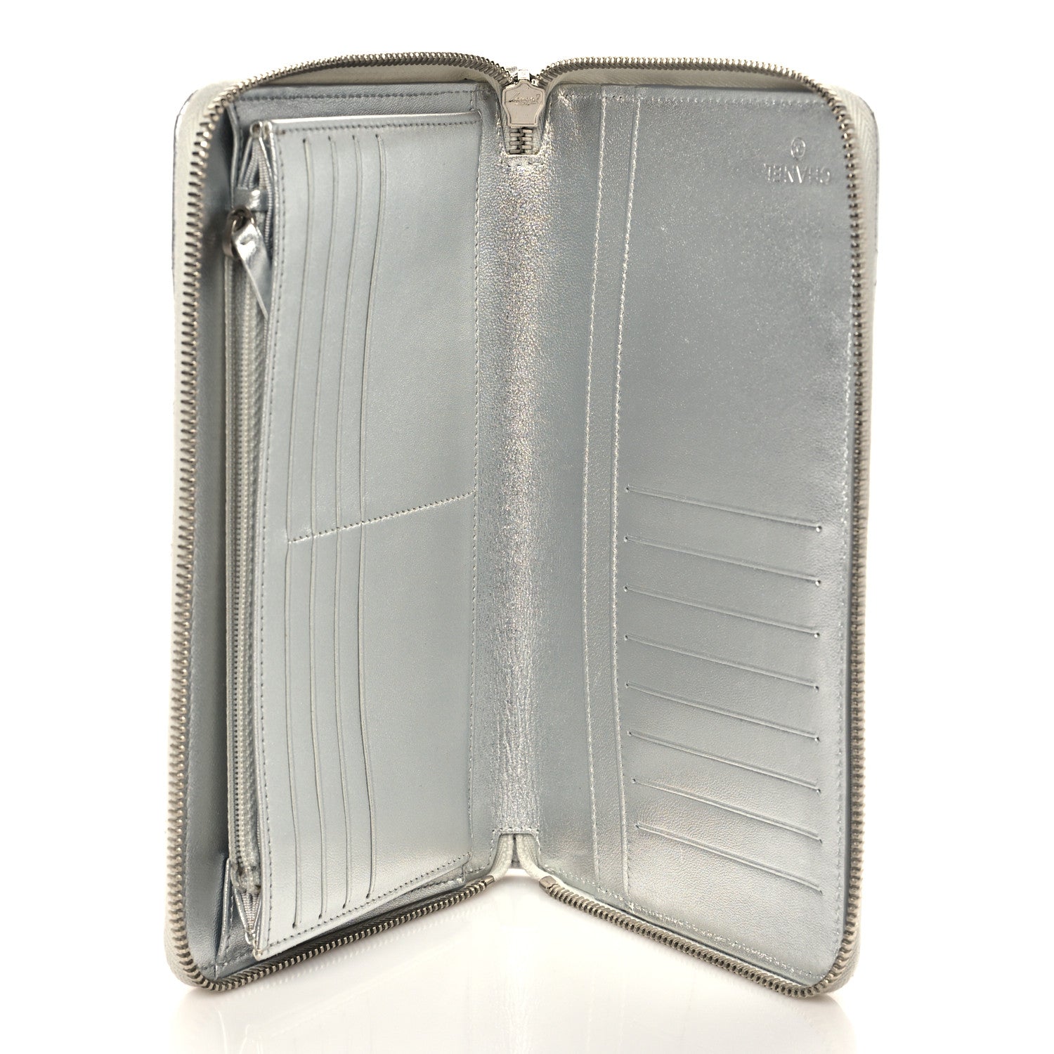 Chanel Iridescent Lambskin Quilted Large Zip Around Organizer Wallet Silver 5 of 7