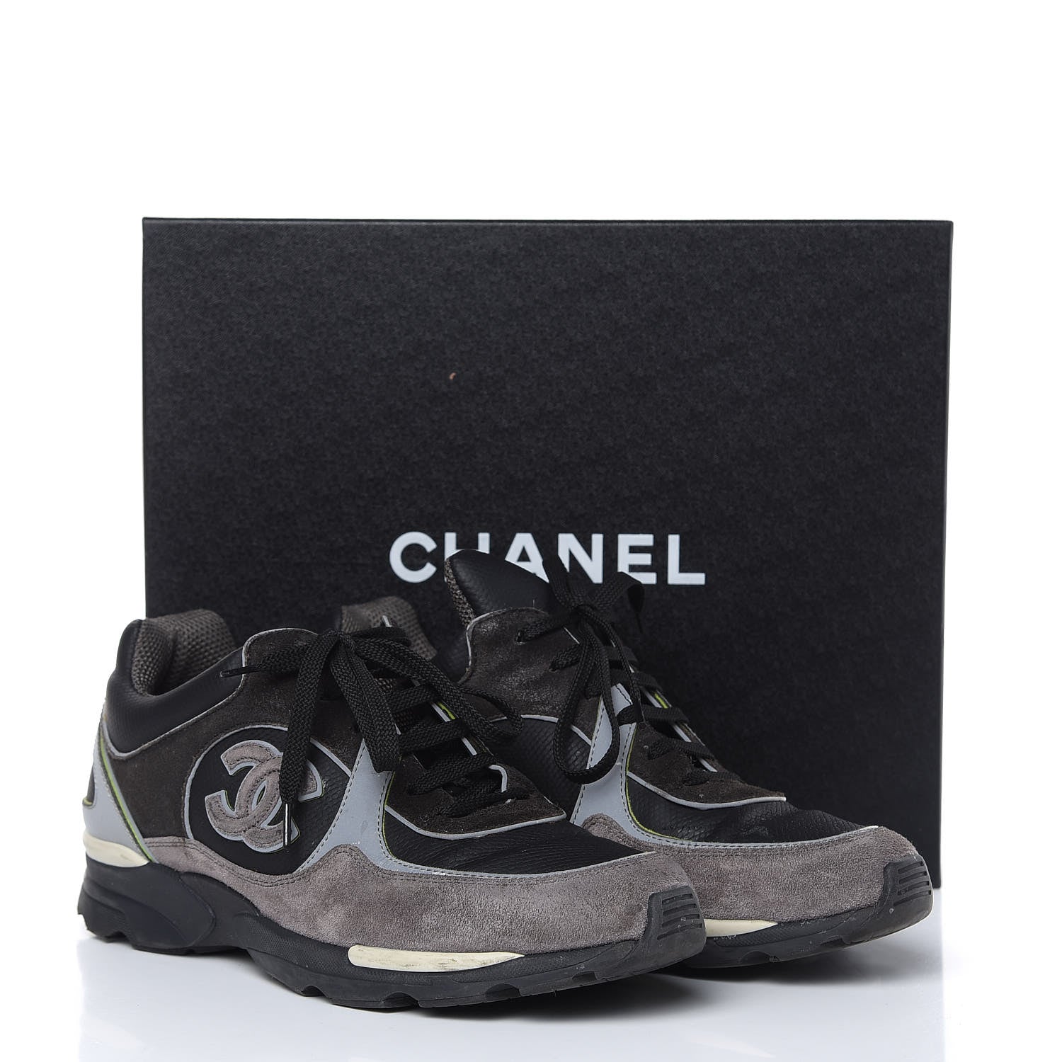 Chanel Suede Calfskin CC Sneakers 39 Black Grey 11 of 11