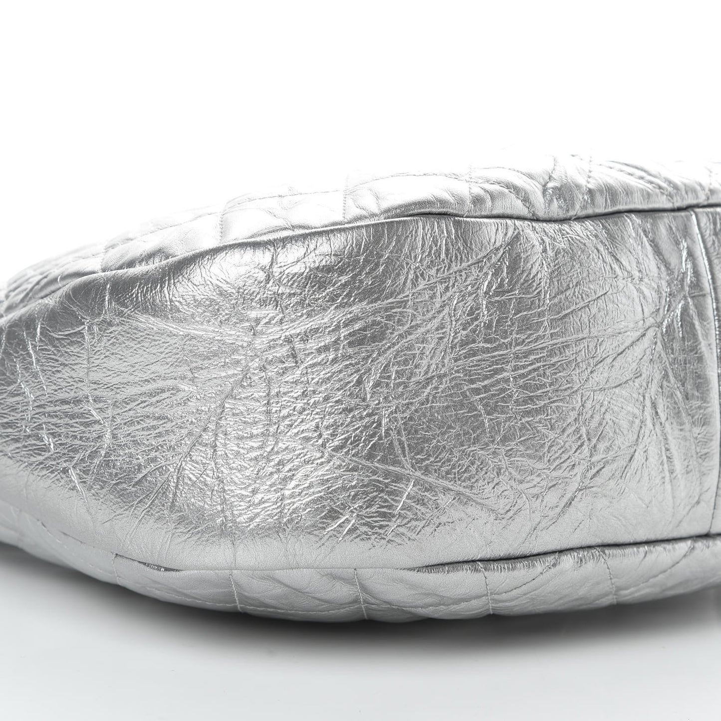 Metallic Crumpled Calfskin Small 31 Shopping Bag Silver