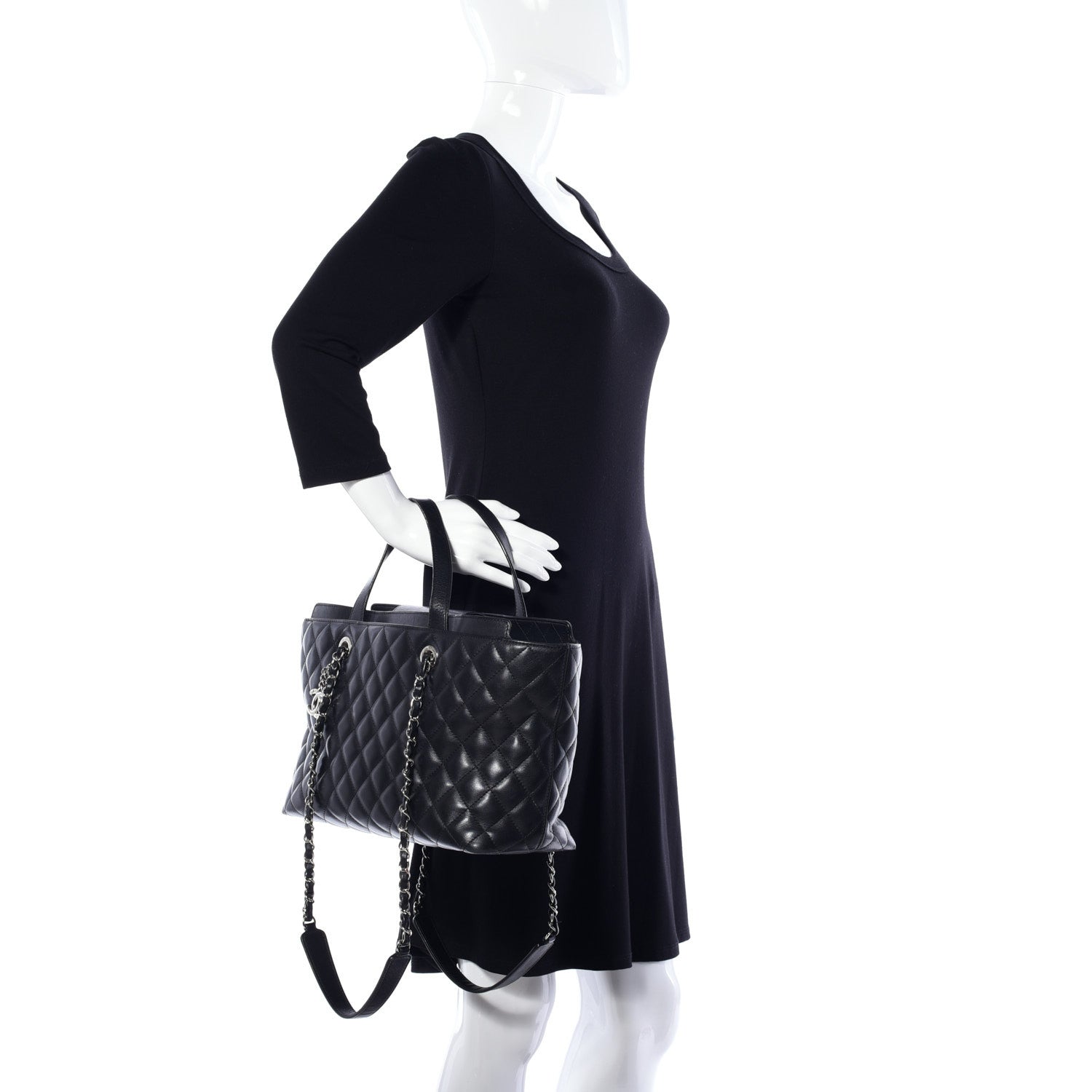 Chanel Calfskin Quilted Large Shopping Tote Black 3 of 10