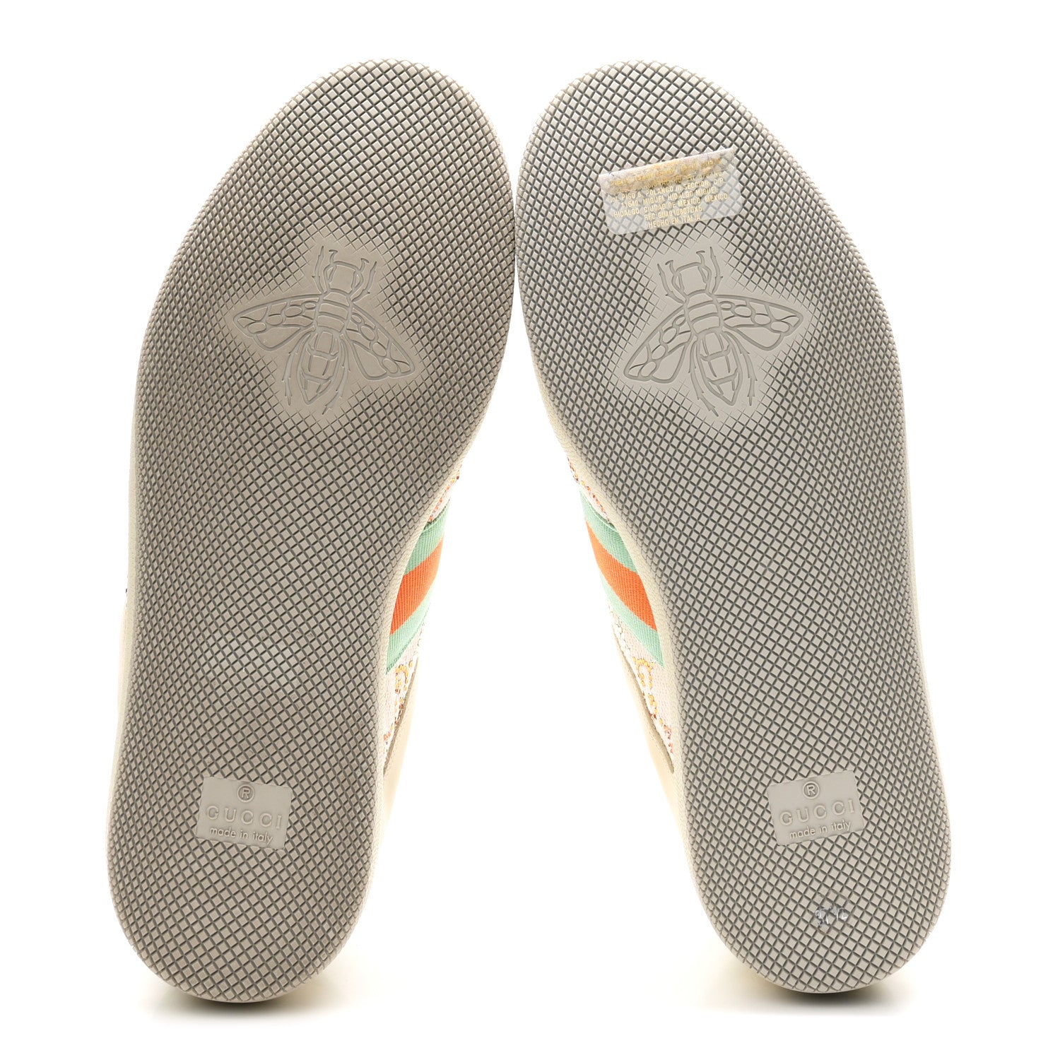 Gucci Miro Soft Calfskin Canvas Lame Crystal GG Monogram Web Screener Sneakers 37.5 Gardenia Silver Mystic White 6 of 10
