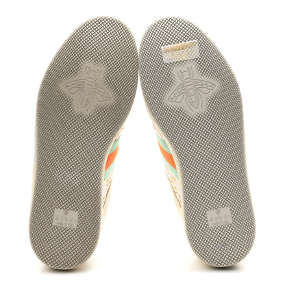 Gucci Miro Soft Calfskin Canvas Lame Crystal GG Monogram Web Screener Sneakers 37.5 Gardenia Silver Mystic White 6 of 10