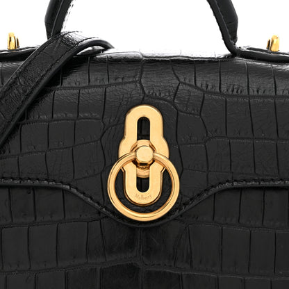 Mulberry Calfskin Crocodile Embossed Micro Seaton Black 7 of 9
