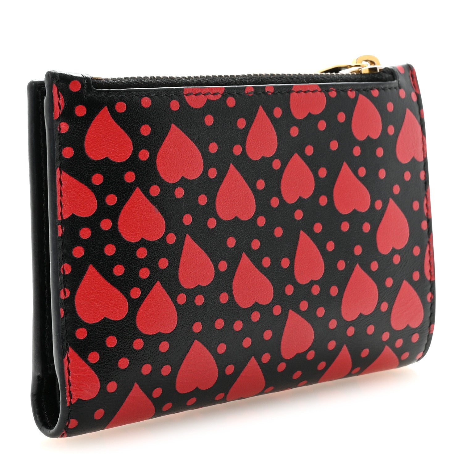 Saint Laurent Calfskin Heart Print Monogram Fragments Wallet Black Red 3 of 7