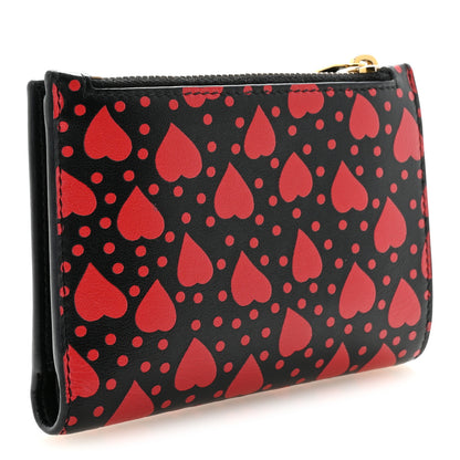 Saint Laurent Calfskin Heart Print Monogram Fragments Wallet Black Red 3 of 7