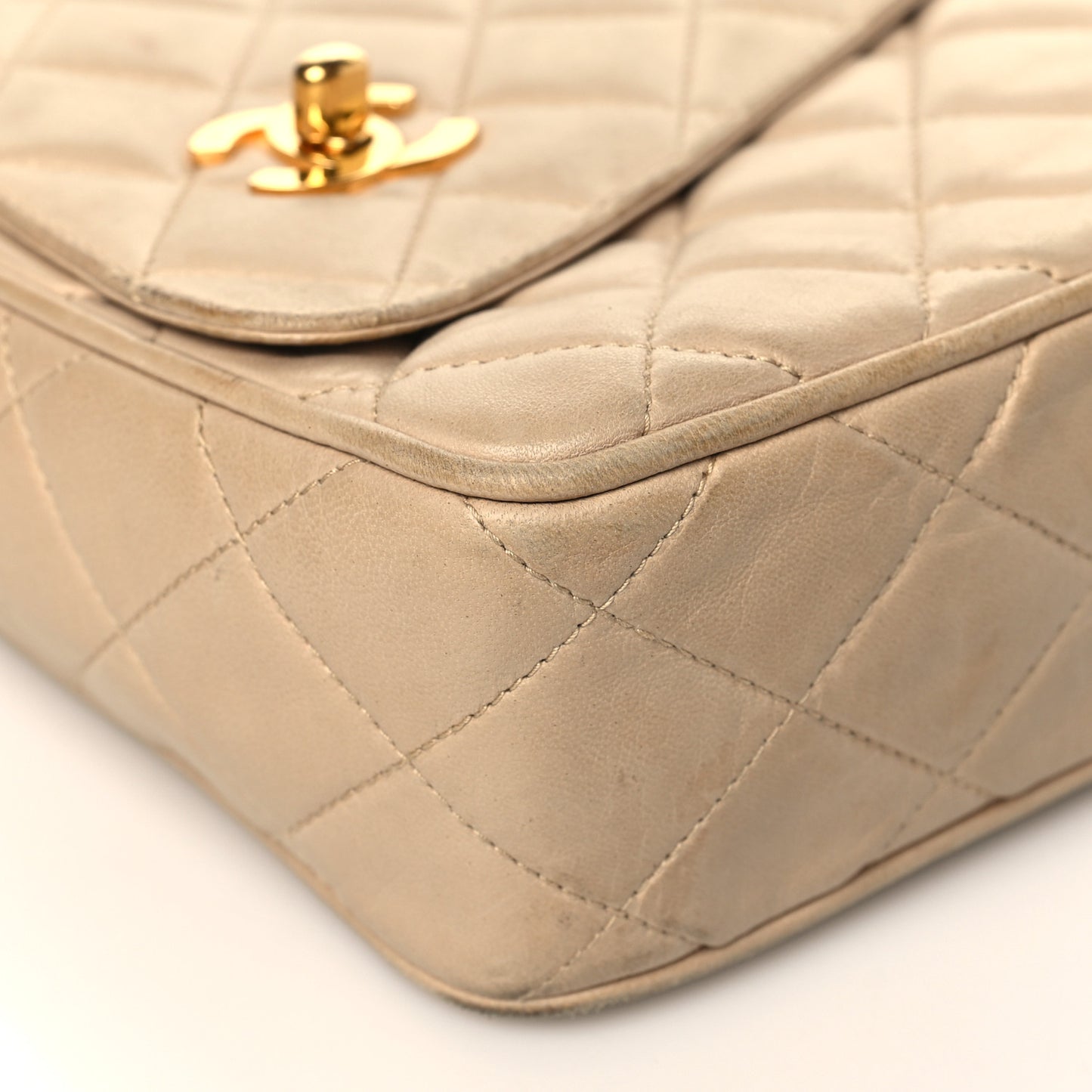 Lambskin Quilted Tassel Flap Camera Case Beige