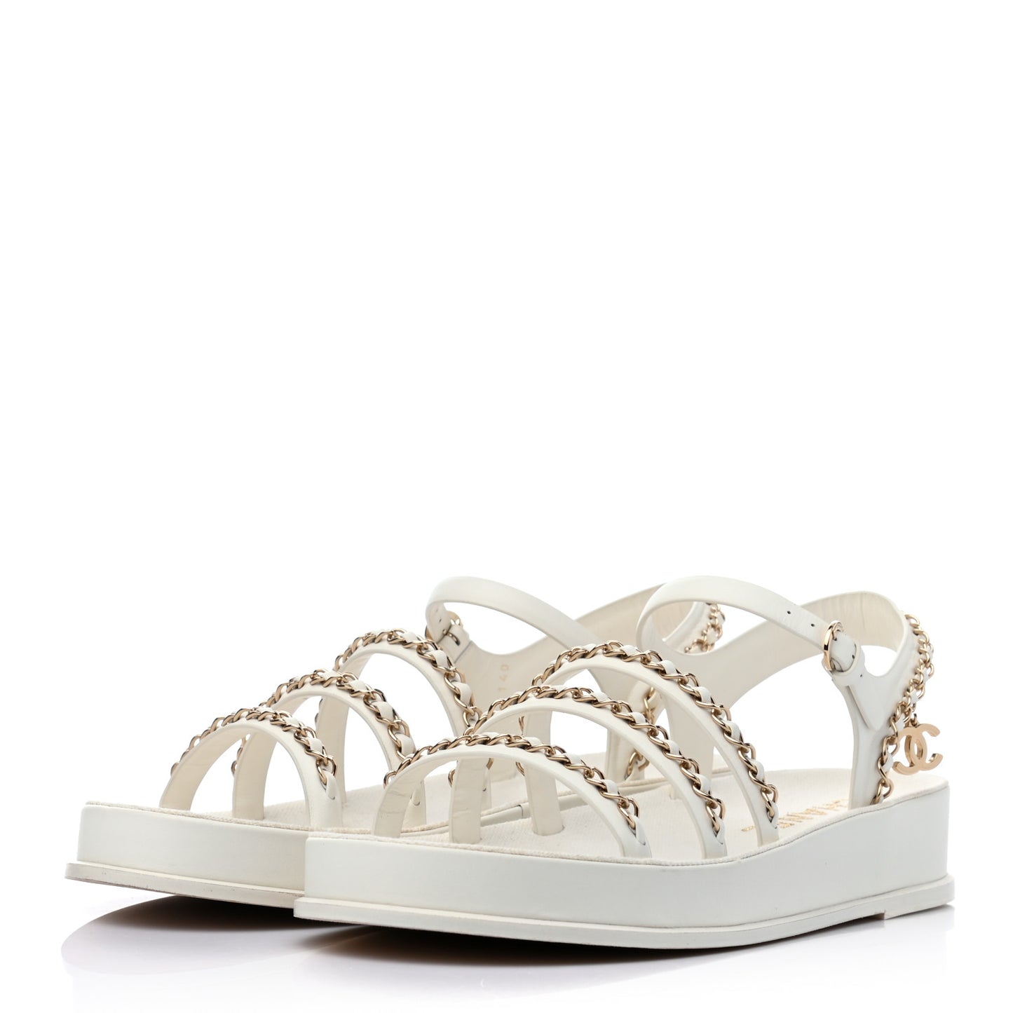 Calfskin Chain Platform Sandals 41 White