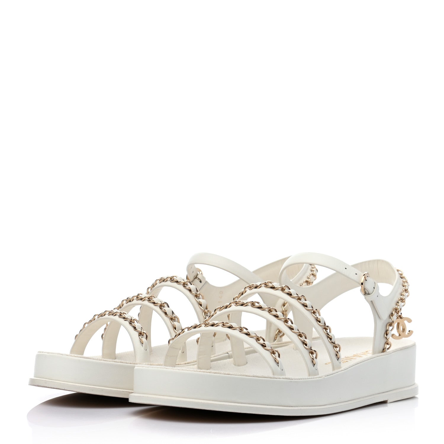 Chanel Calfskin Chain Platform Sandals 41 White 3 of 8