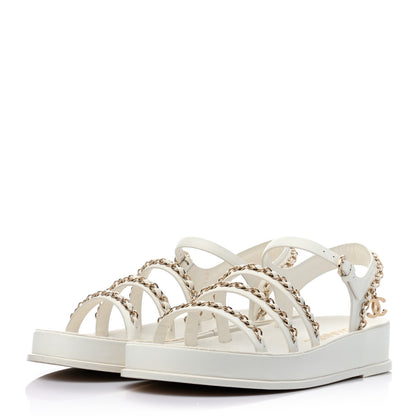 Chanel Calfskin Chain Platform Sandals 41 White 3 of 8