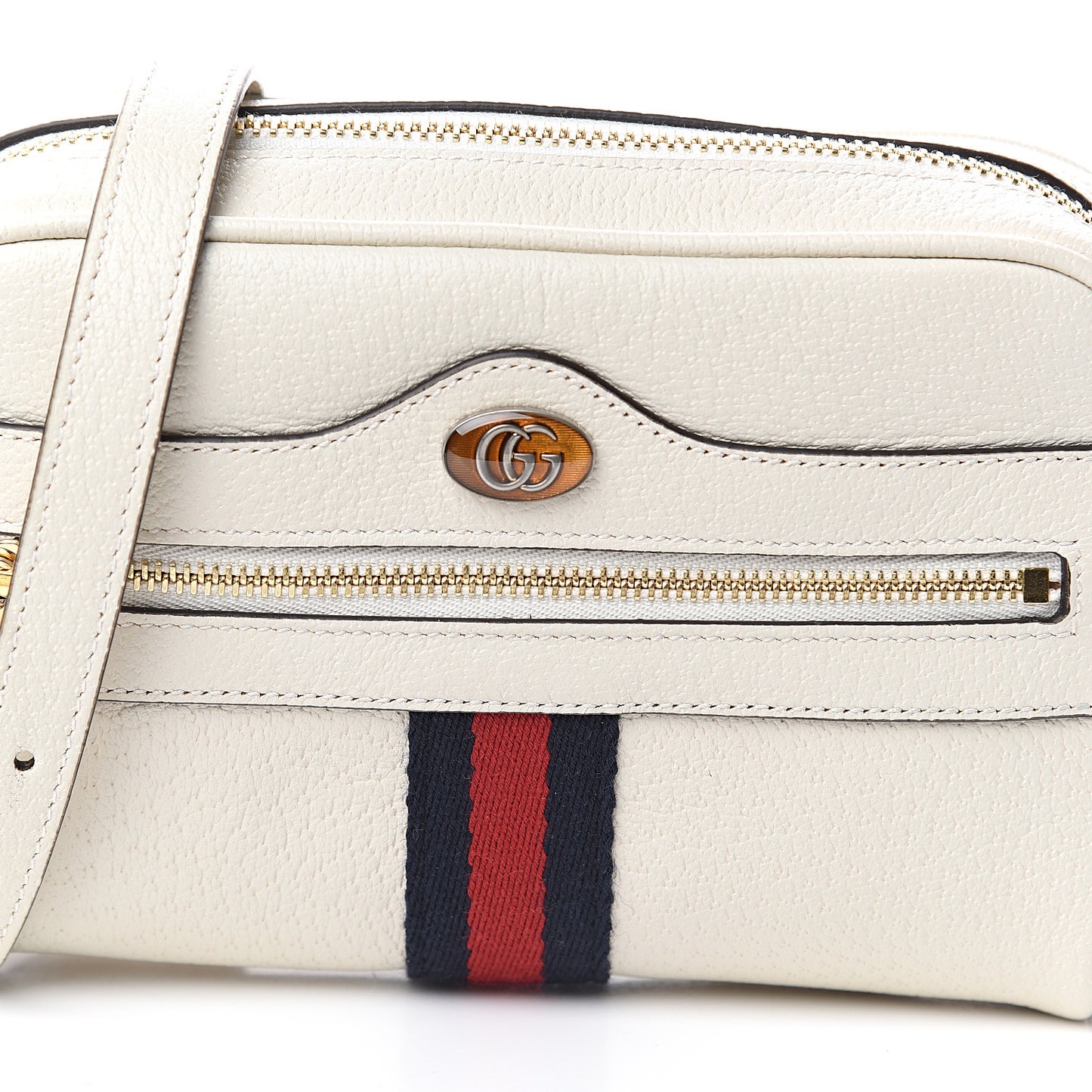 Textured Dollar Calfskin Web Mini Ophidia Shoulder Bag Mystic White