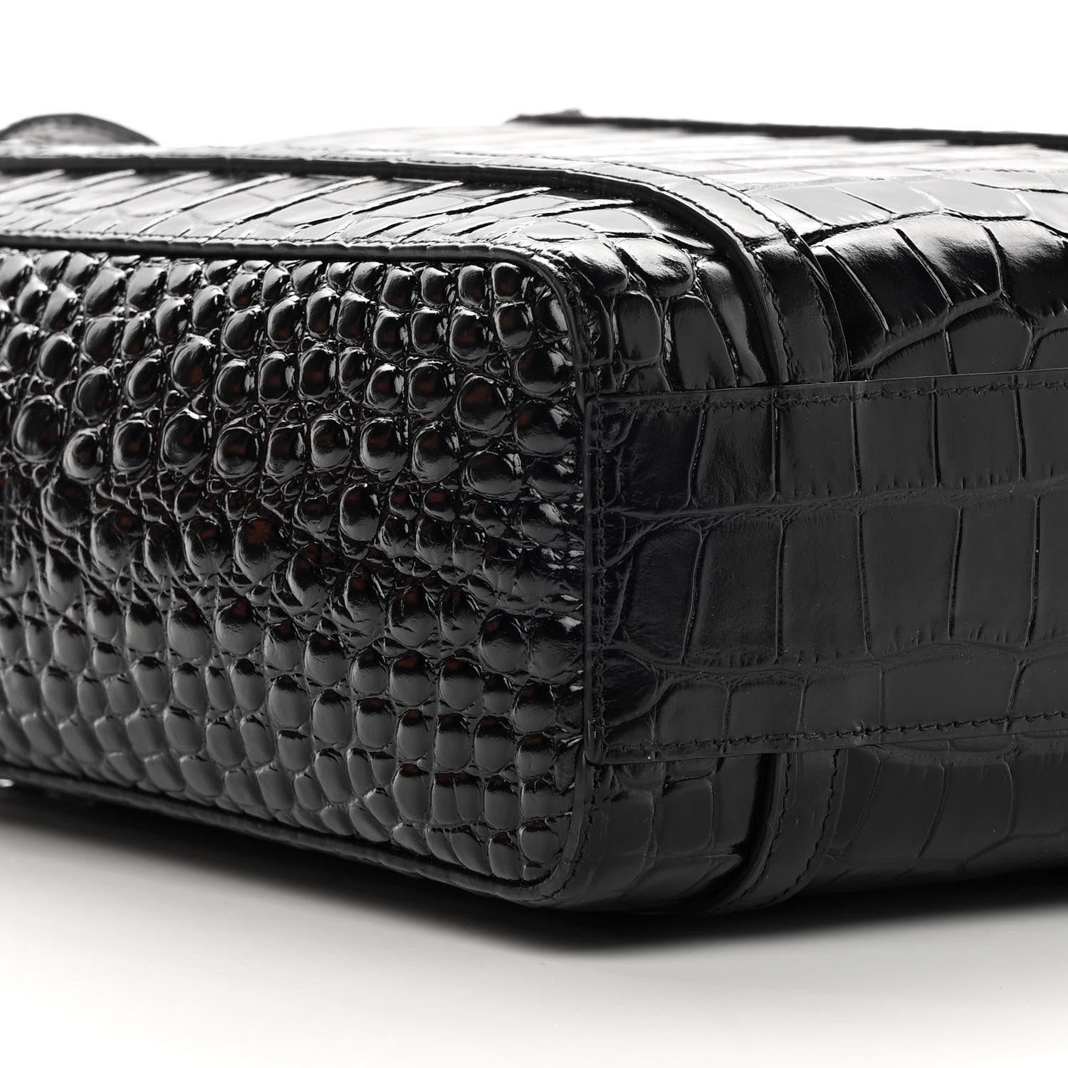 Balenciaga Shiny Calfskin Logo Crocodile Embossed XXS Everyday Tote Black 8 of 10