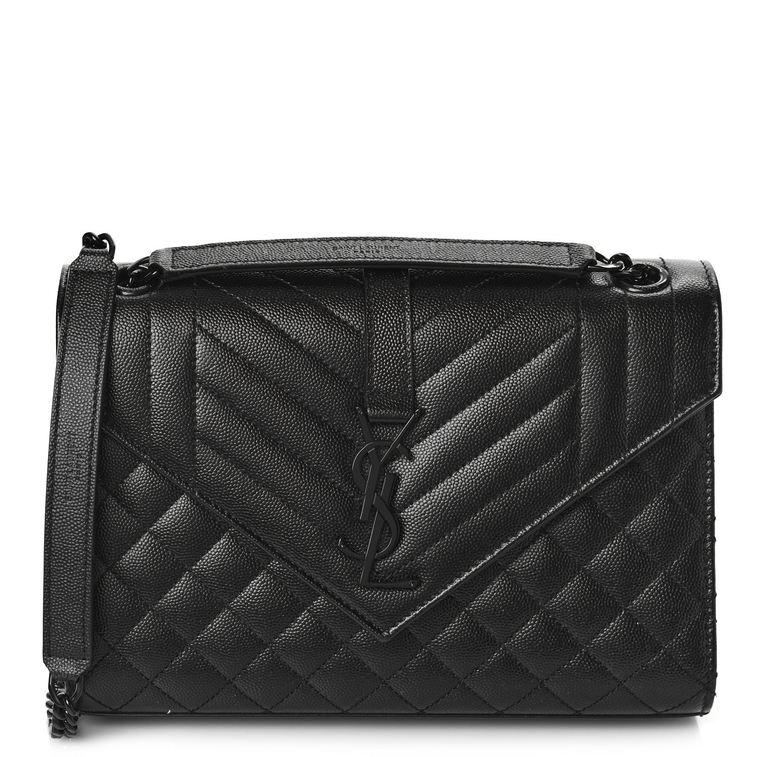 Saint Laurent Grain De Poudre Textured Mixed Matelasse Triquilt Medium Monogram Monochrome Satchel Black 1 of 8
