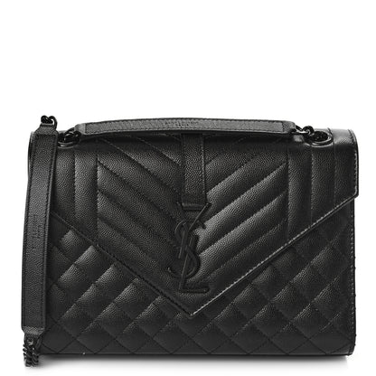 Saint Laurent Grain De Poudre Textured Mixed Matelasse Triquilt Medium Monogram Monochrome Satchel Black 1 of 8