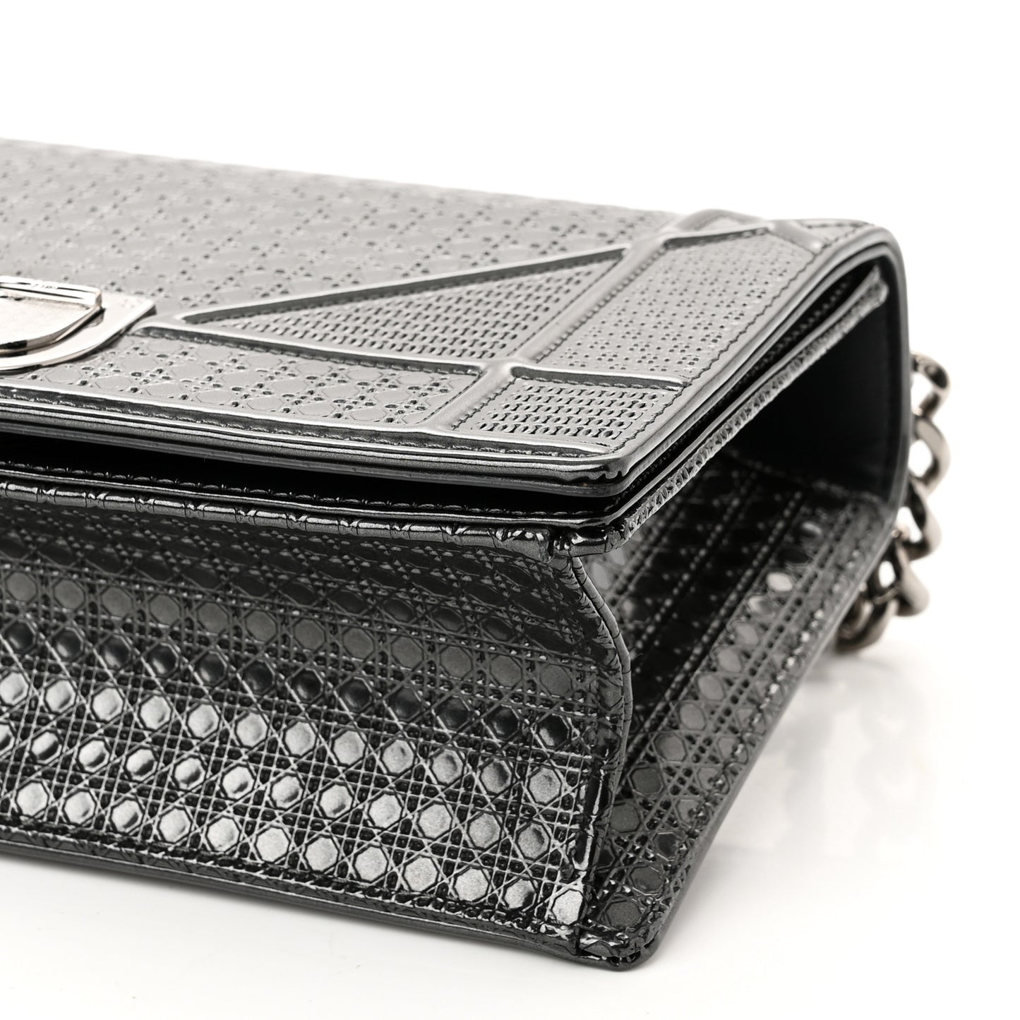 Metallic Patent Micro-Cannage Small Diorama Flap Bag Onyx Black