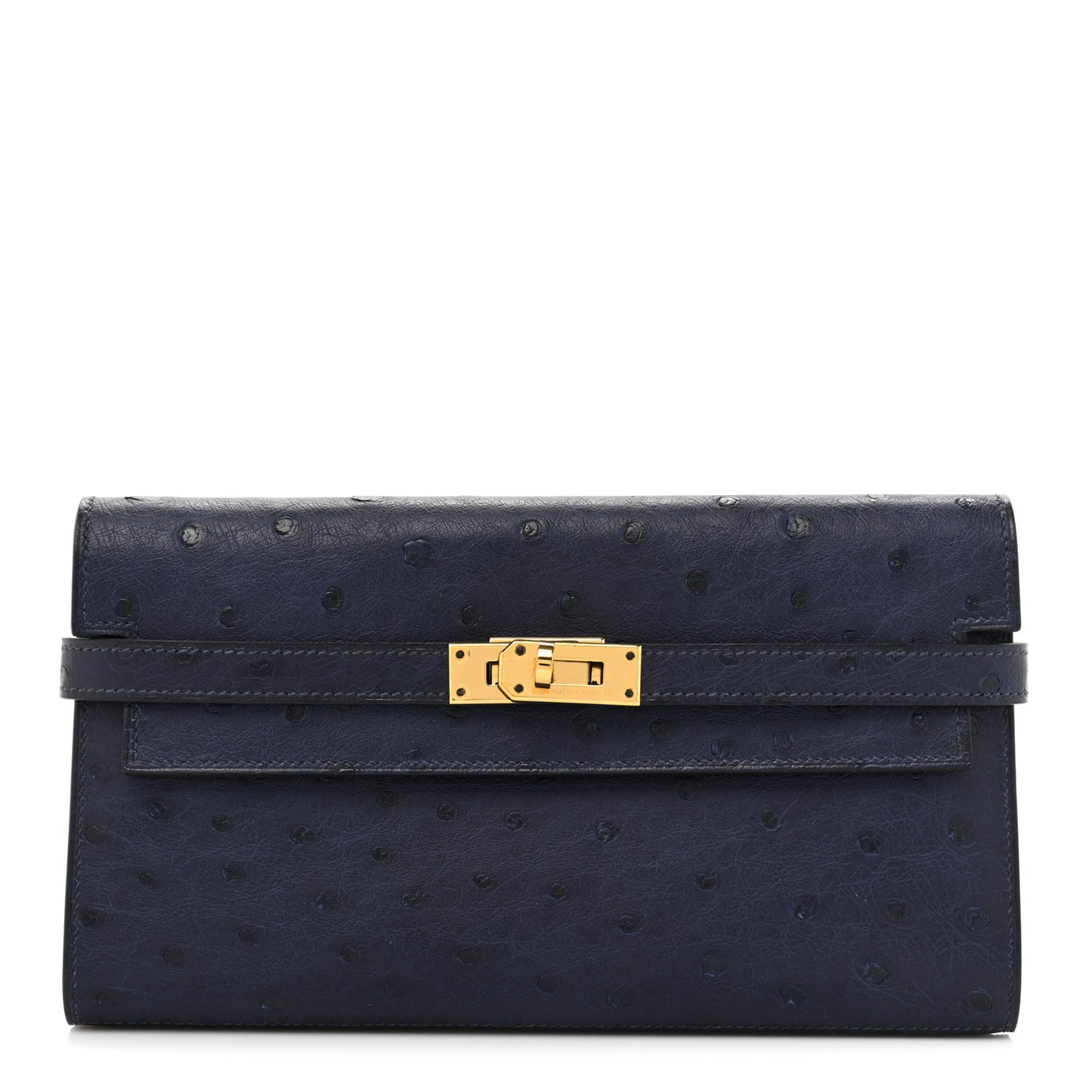 Ostrich Kelly Longue Wallet Bleu Iris