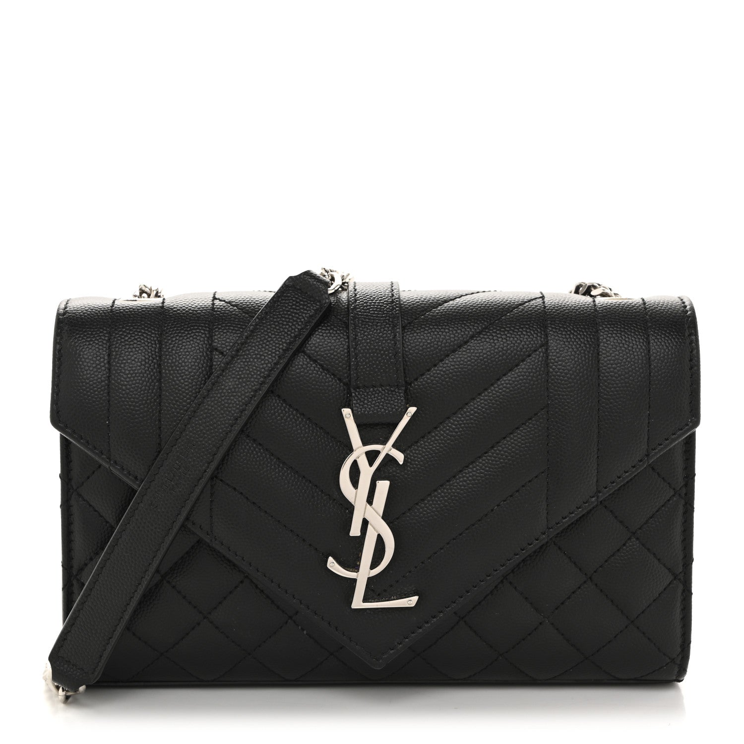 Saint Laurent Grain De Poudre Textured Mixed Matelasse Triquilt Small Monogram Satchel Black 1 of 13