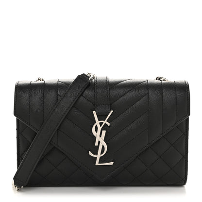 Saint Laurent Grain De Poudre Textured Mixed Matelasse Triquilt Small Monogram Satchel Black 1 of 13