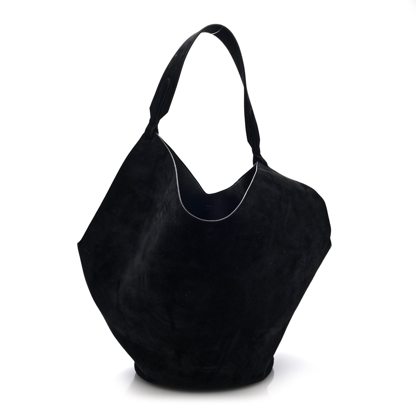 Suede Calfskin Medium Lotus Tote  Black
