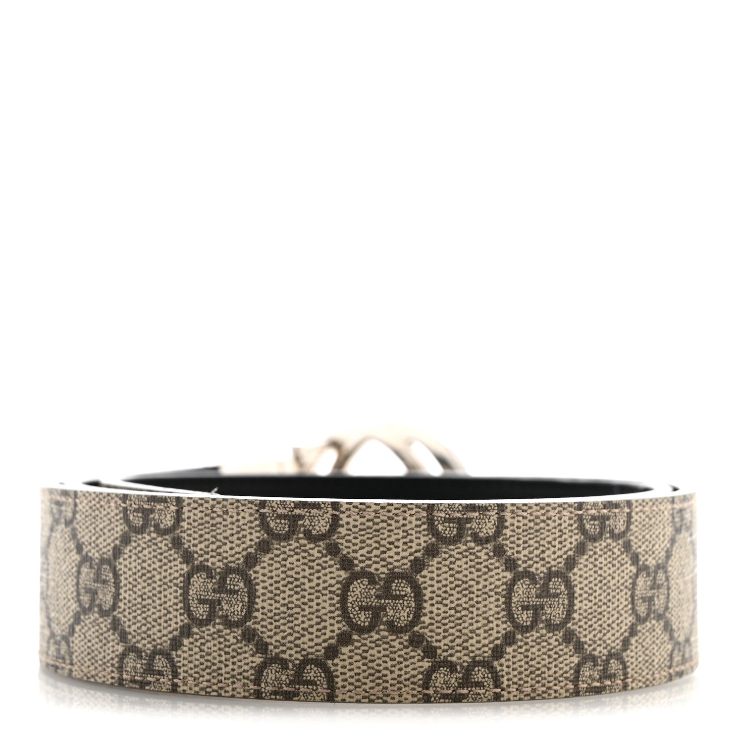 Gucci GG Supreme Monogram Selleria Calfskin Interlocking G Reversible 37mm Belt 90 36 Beige Ebony Black 2 of 8