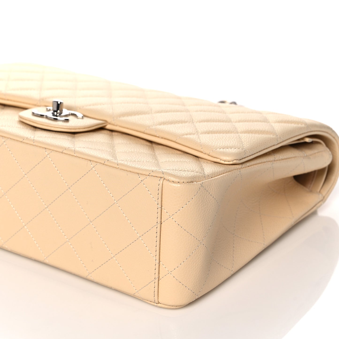 Caviar Quilted Maxi Double Flap Light Beige