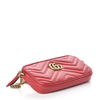 Gucci Calfskin Matelasse Mini GG Marmont Chain Crossbody Bag Hibiscus Red 3 of 8