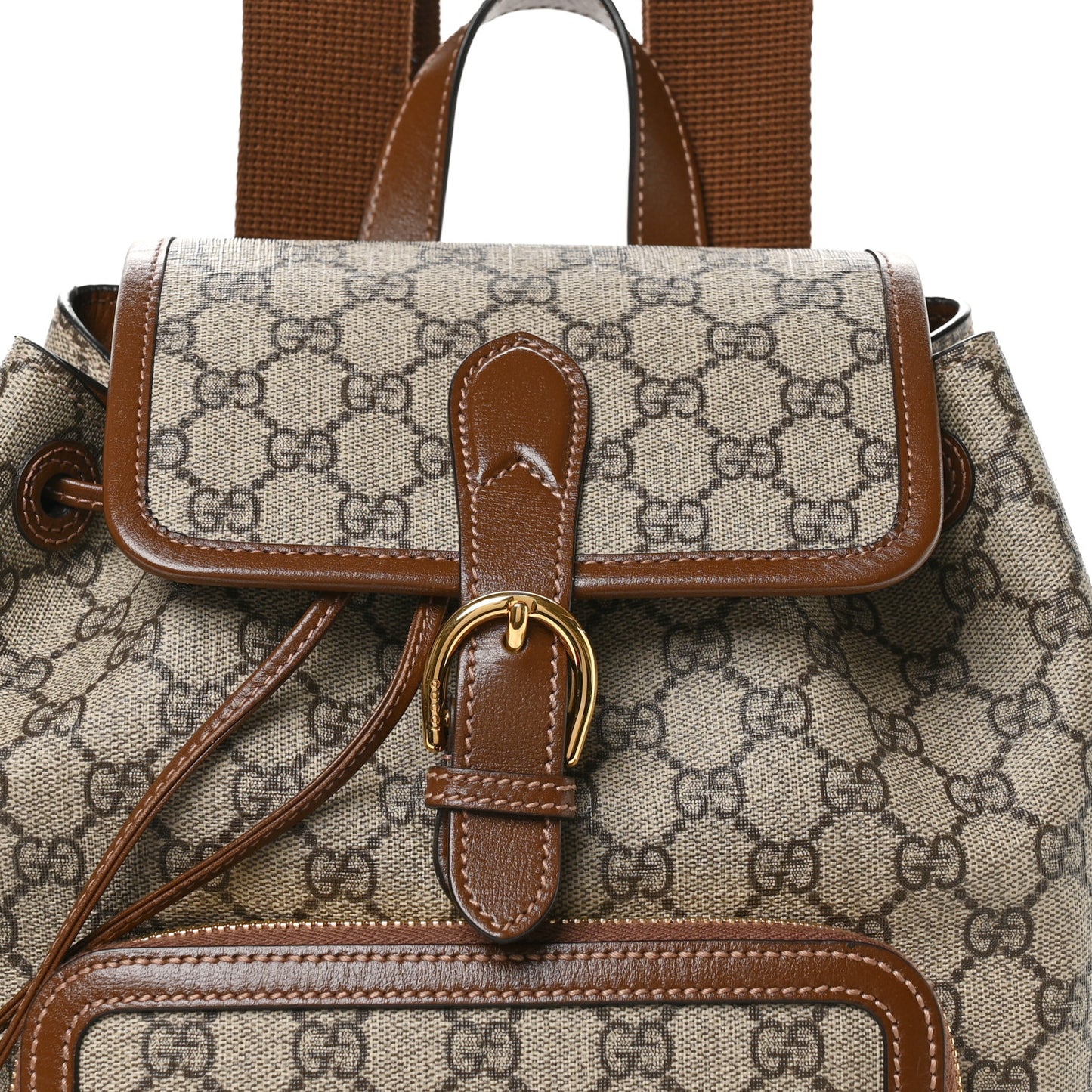 GG Supreme Monogram Azalea Calfskin Retro Interlocking G Buckle Backpack Beige Ebony Brown Sugar