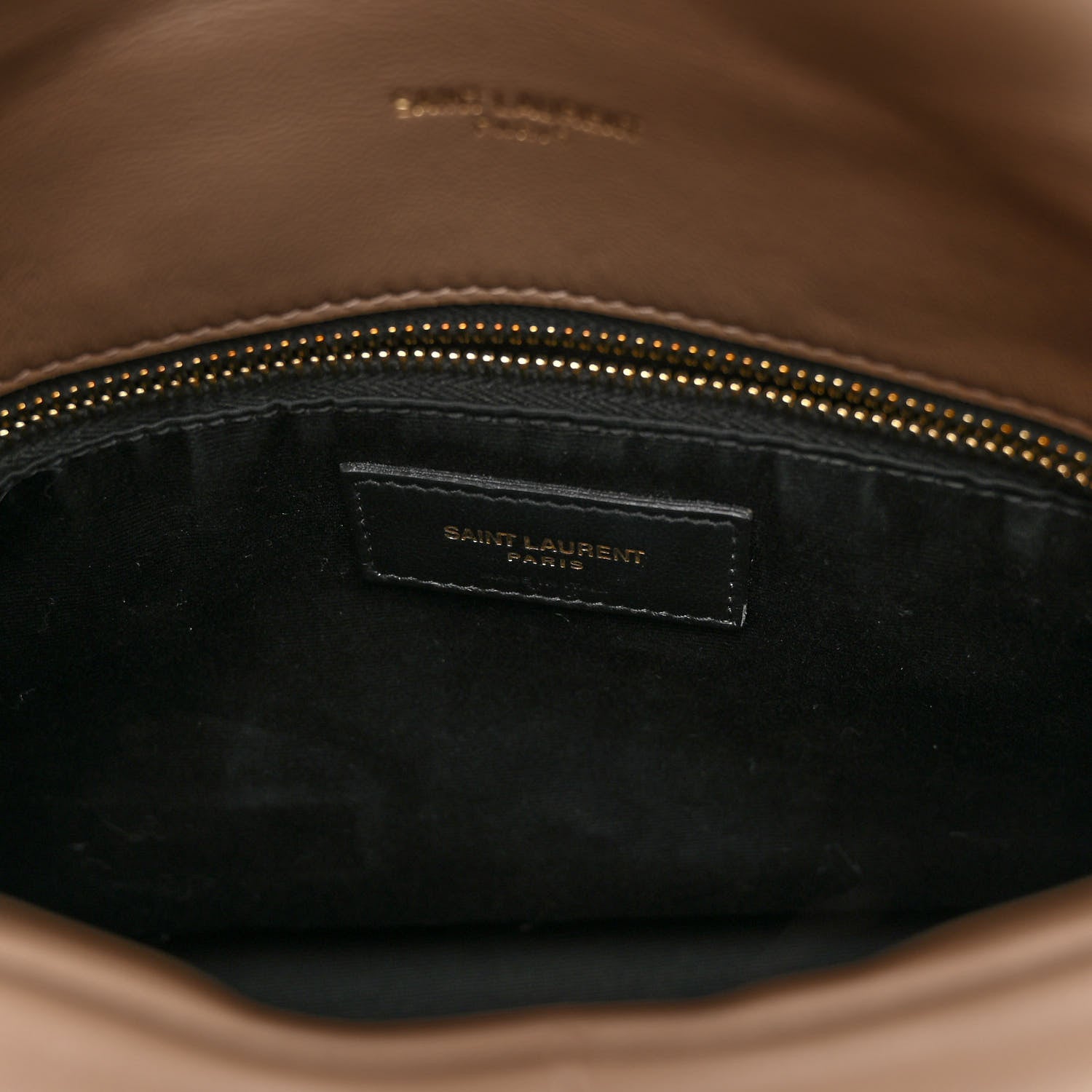 Saint Laurent Lambskin Quilted Small Loulou Puffer Monogram Chain Satchel Dark Beige 6 of 9
