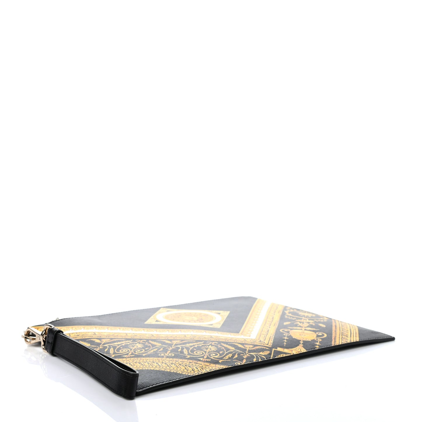 Saffiano Barocco Print Wristlet Black