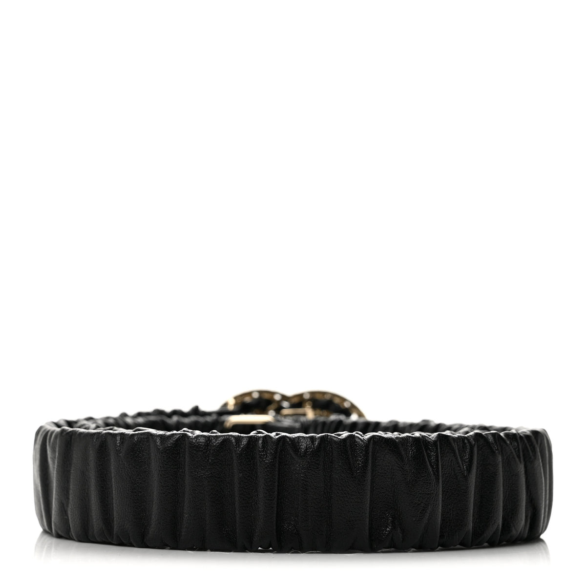 Lambskin Metal Strass Ruched Chain CC Belt 80 32 Black