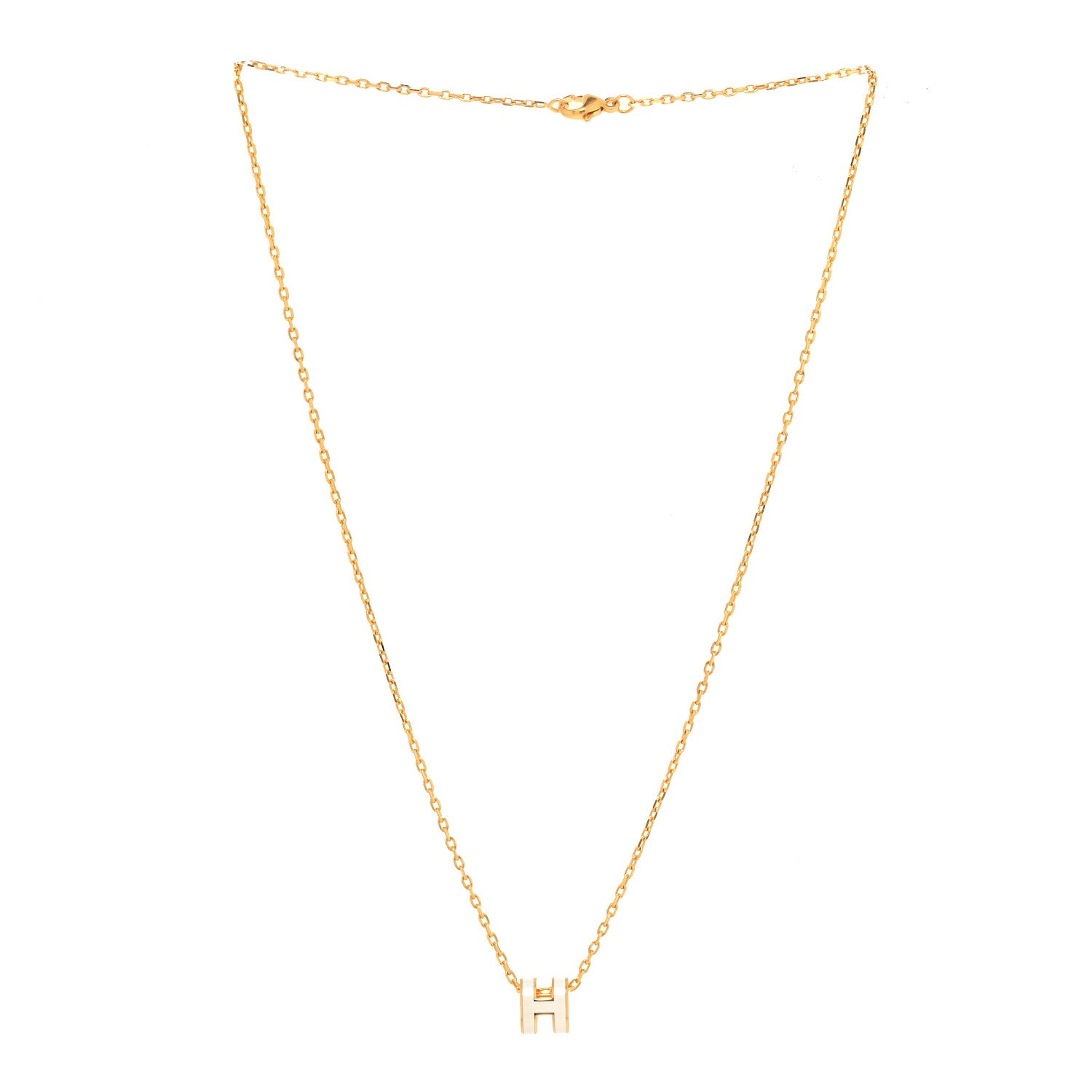 Hermes Lacquered Gold Mini Pop H Pendant Necklace White 3 of 6