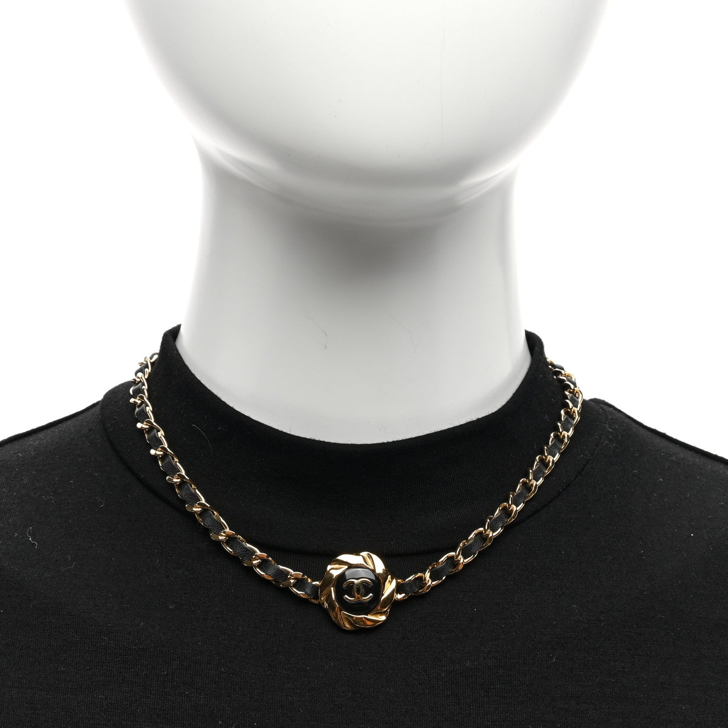 Chanel Metal Lambskin Chain CC Choker Necklace Black Gold 2 of 5