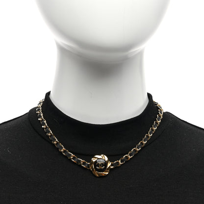 Chanel Metal Lambskin Chain CC Choker Necklace Black Gold 2 of 5