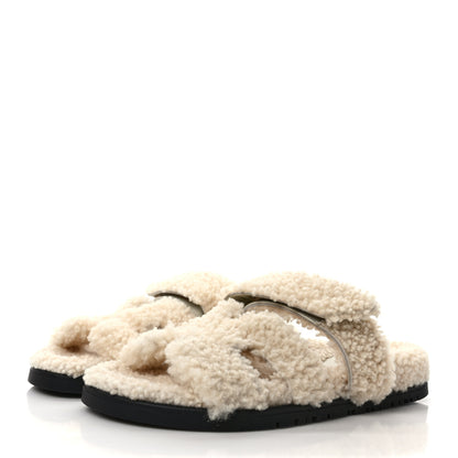 Hermes Woolskin Womens Chypre Sandals 35 Ecru 3 of 8
