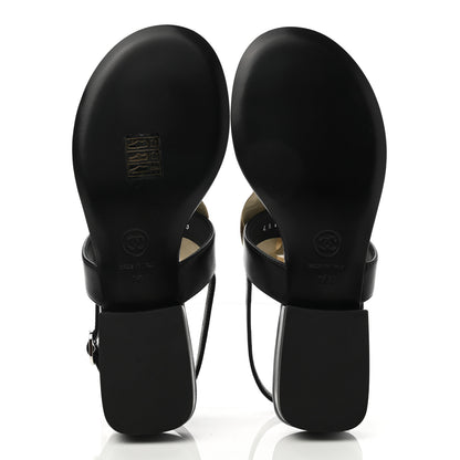 Chanel Lambskin Camellia Thong Sandals 35 Black White 5 of 9