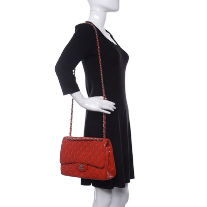 Chanel Patent Quilted Jumbo Double Flap Red 2 of 10