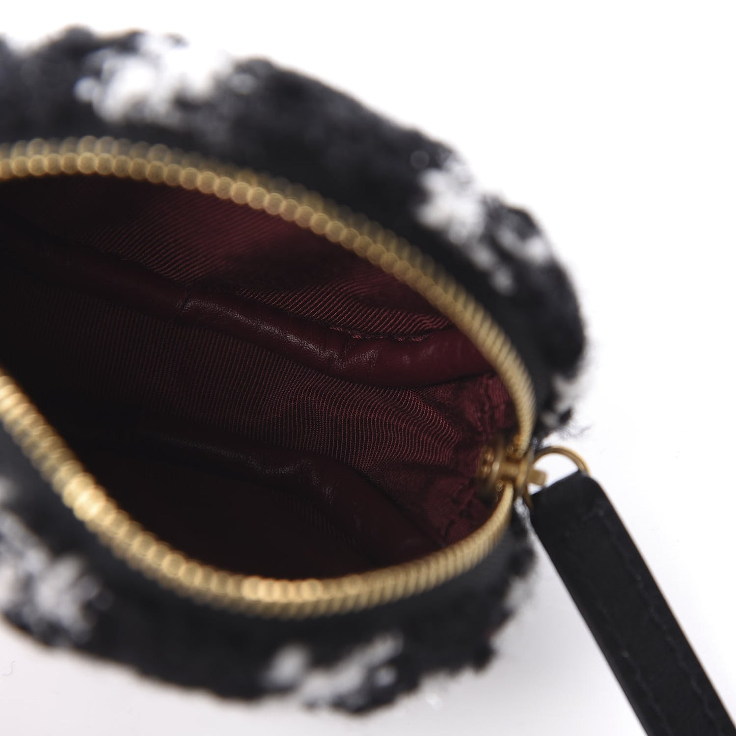 Tweed Shearling Quilted Coin Purse Ecru Black