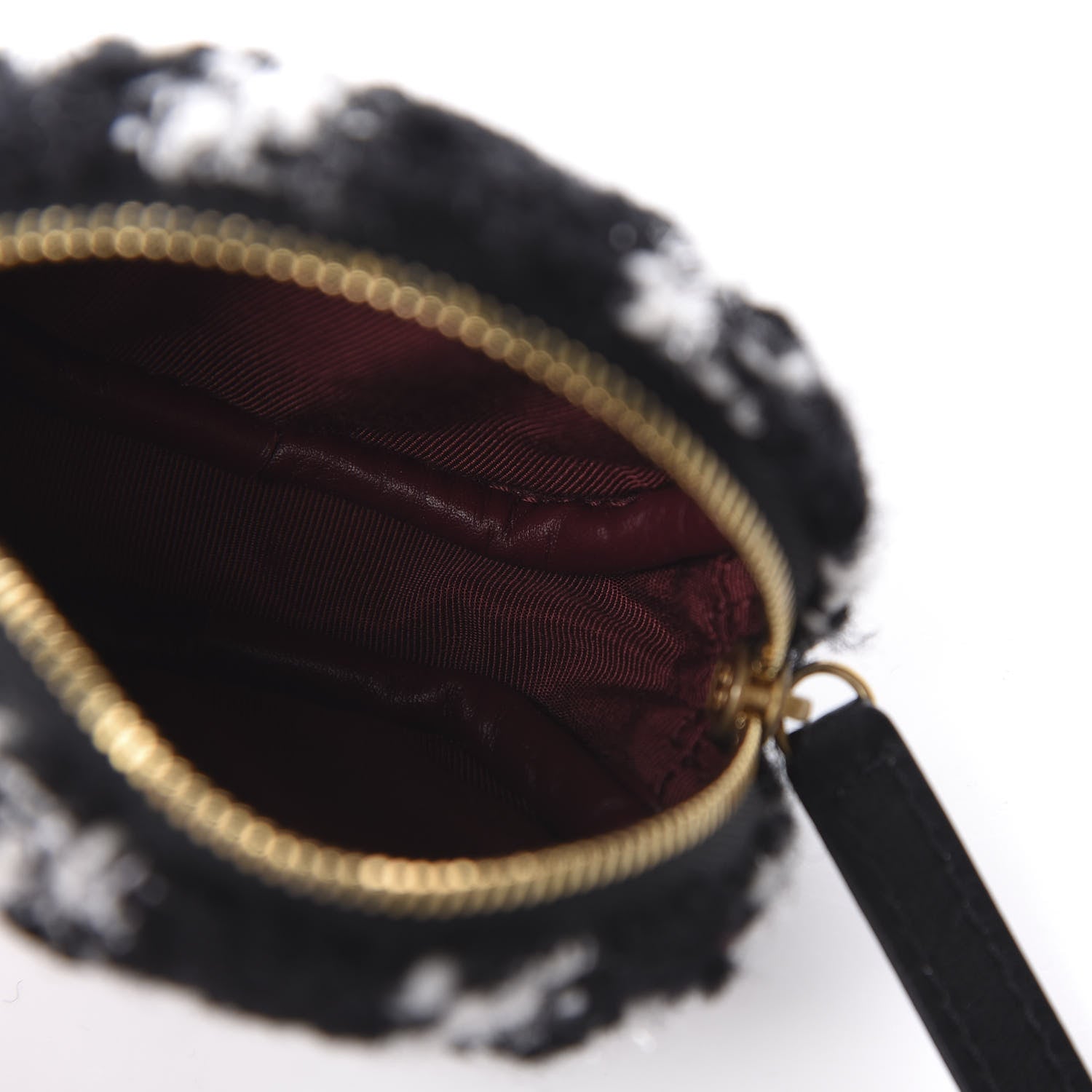 Chanel Tweed Shearling Quilted Coin Purse Ecru Black 5 of 8