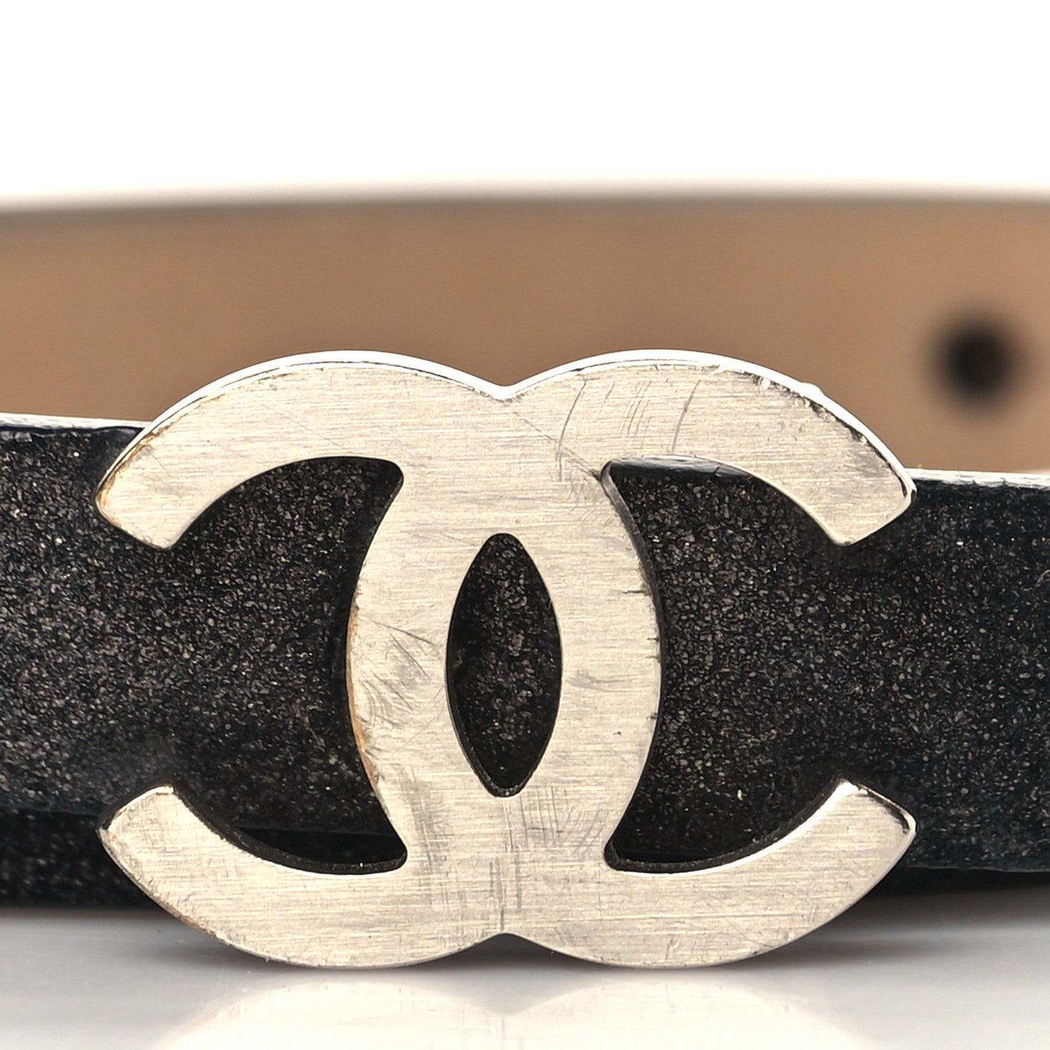 Chanel Glitter Calfskin CC Logo Skinny Belt 85 34 Black 2 of 8