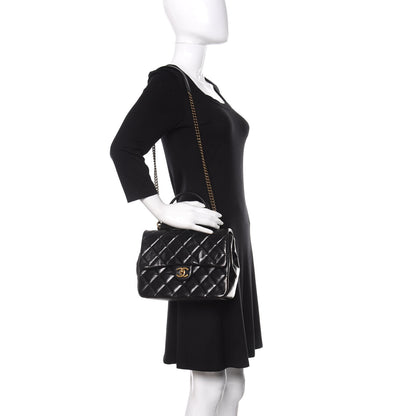 Chanel Glazed Calfskin Quilted Medium Gold Bar Top Handle Flap Black 2 of 12