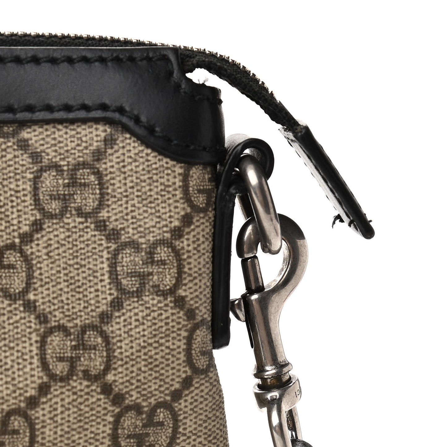 GG Supreme Monogram Calfskin Web Medium Flat Messenger Bag Beige Ebony Black