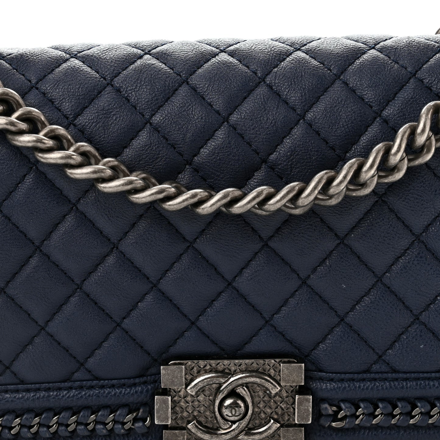 Calfskin Quilted Medium Top Handle Boy Flap Blue