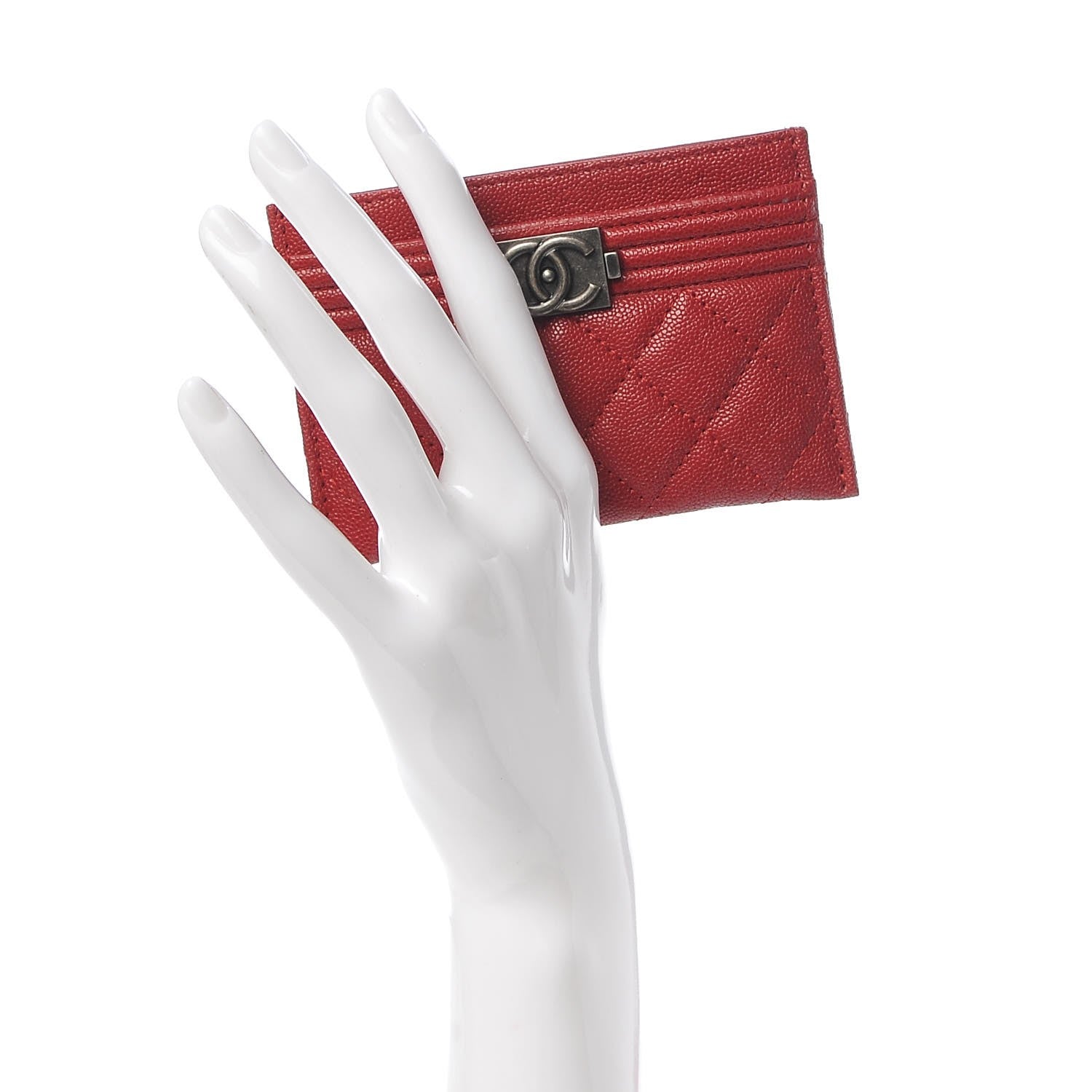 Chanel Caviar Quilted Boy Card Holder Red 2 of 9