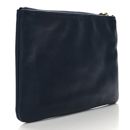 Chanel Caviar CC Wrist Pouch Navy Blue 3 of 8