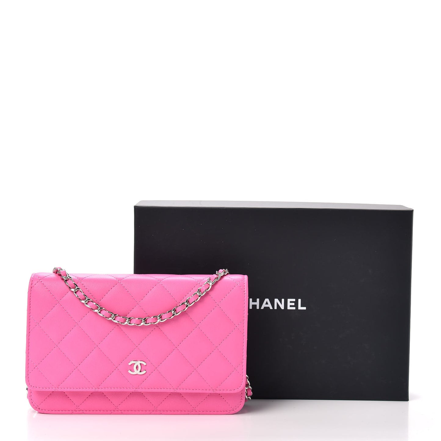 Lambskin Quilted Wallet On Chain WOC Pink