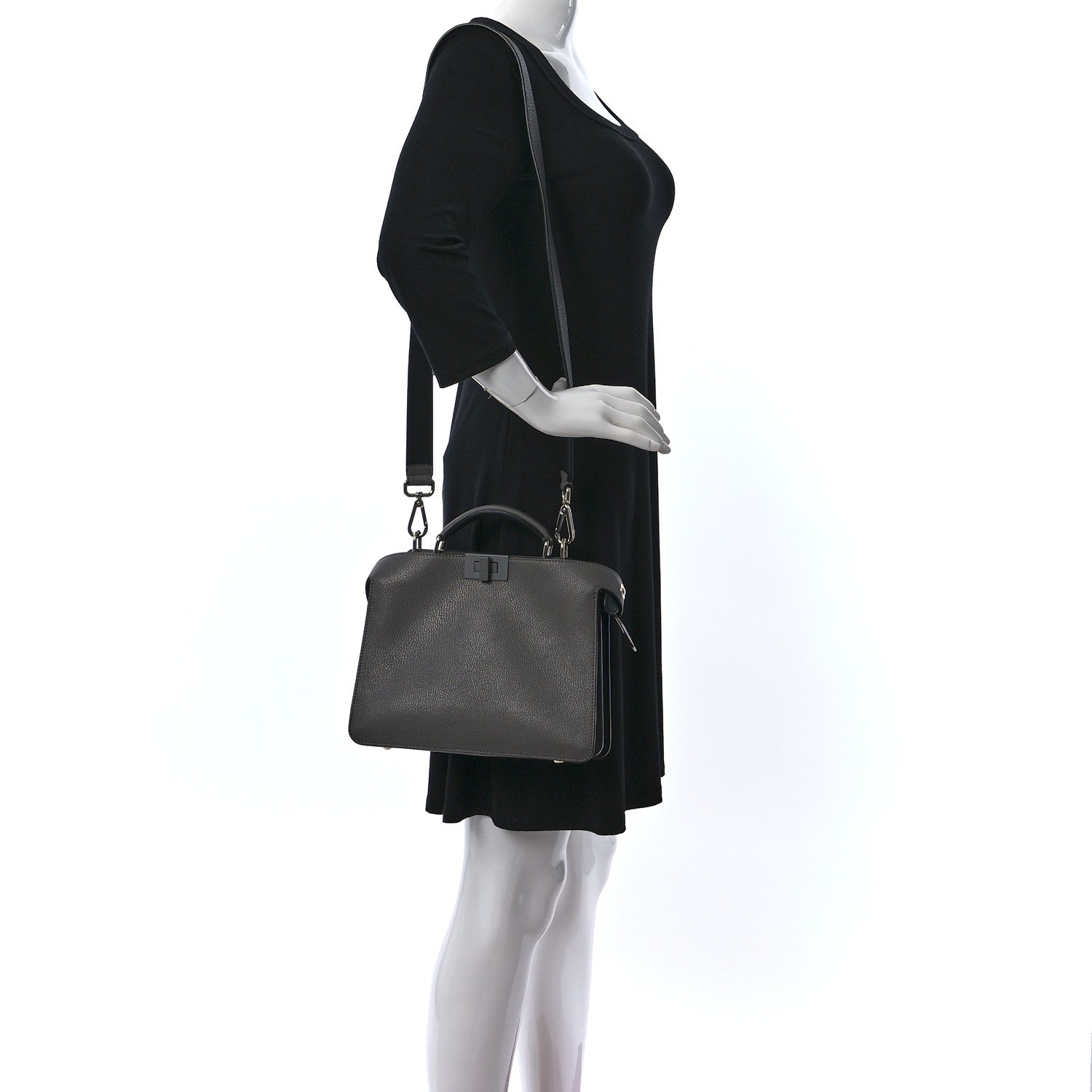 Fendi Cuoio Romano Vitello Cover Monochrome Mini Peekaboo I SEE U Satchel Argilla Black 2 of 7