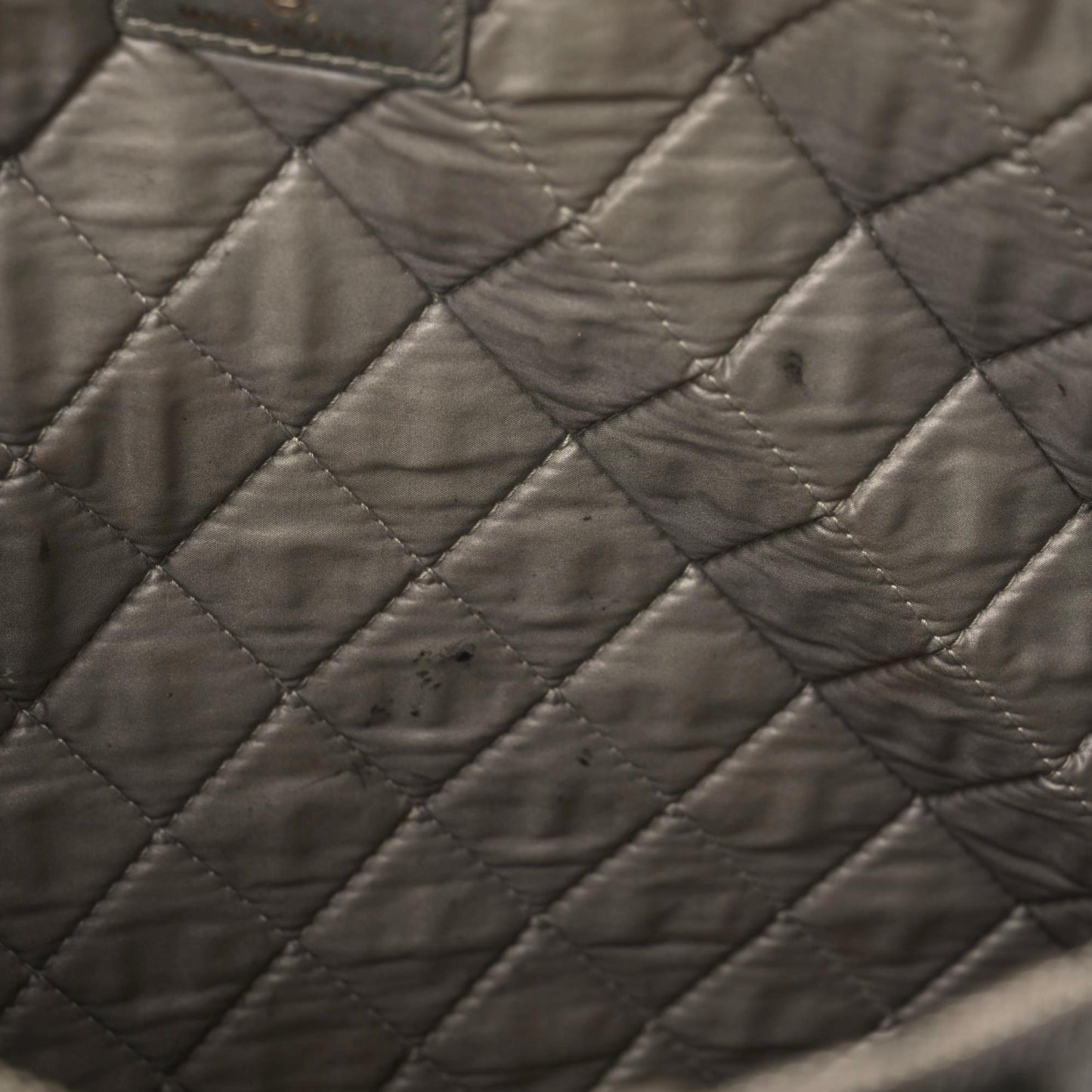 Cracked Metallic Calfskin Quilted Large Boy Cosmetic Case Silver