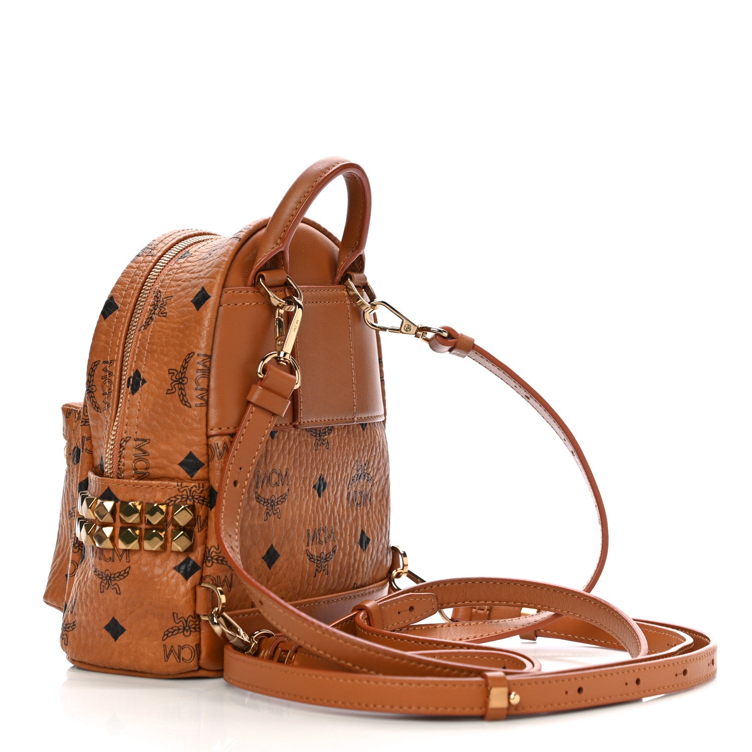 MCM Visetos Side Stud X-Mini Stark Backpack Cognac 3 of 11