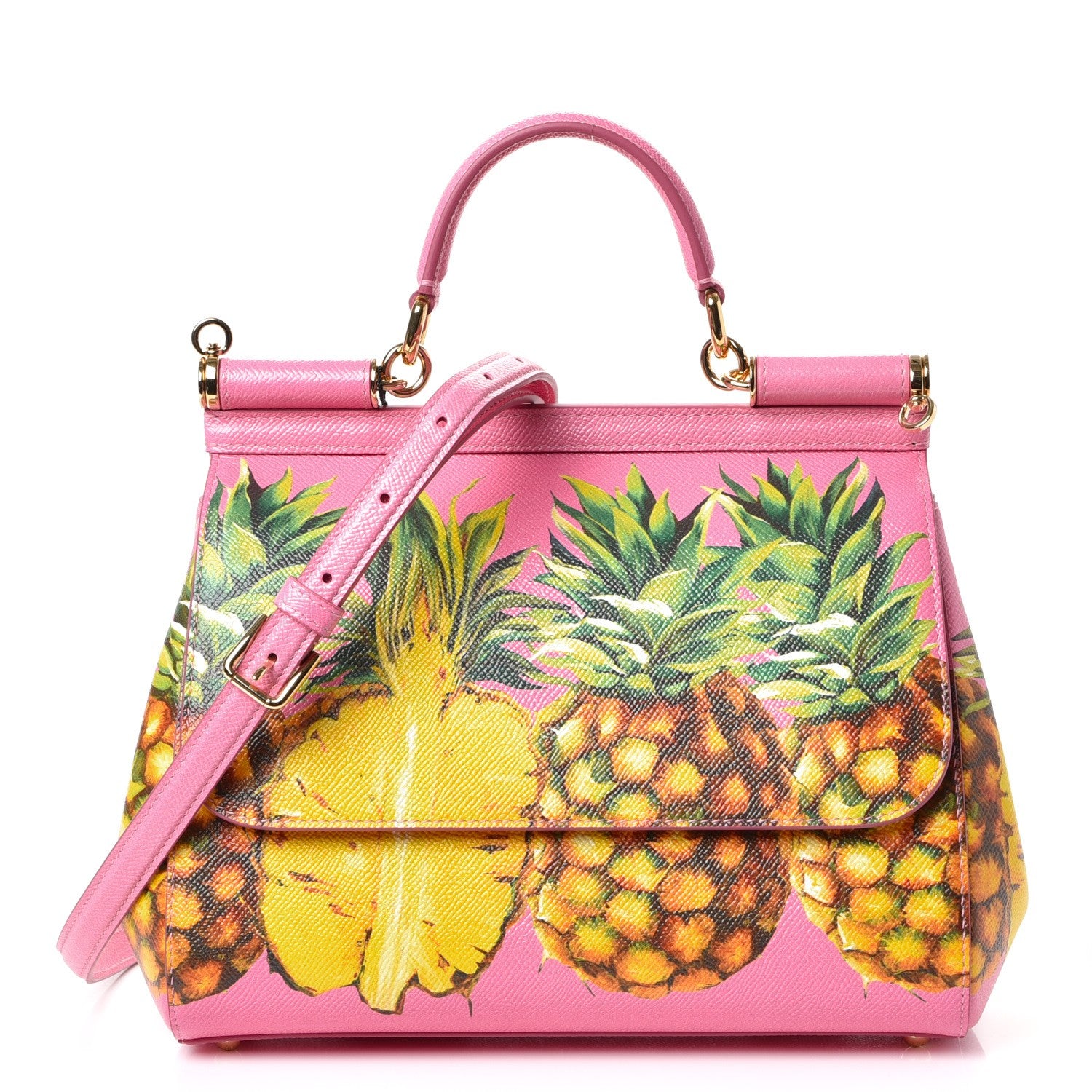 Dolce & Gabbana Dauphine Pineapple Print Medium Miss Sicily Satchel Rosa 1 of 9